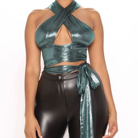 Fashion Nova Tops - Fashion Nova Wine and Shine Metallic Top | Teal | Medium